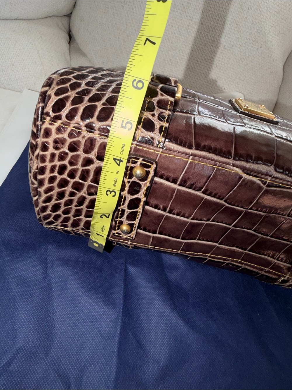 Dooney & Bourke Brown Croc-Embossed Leather Florentine Satchel - Picture 15 of 16